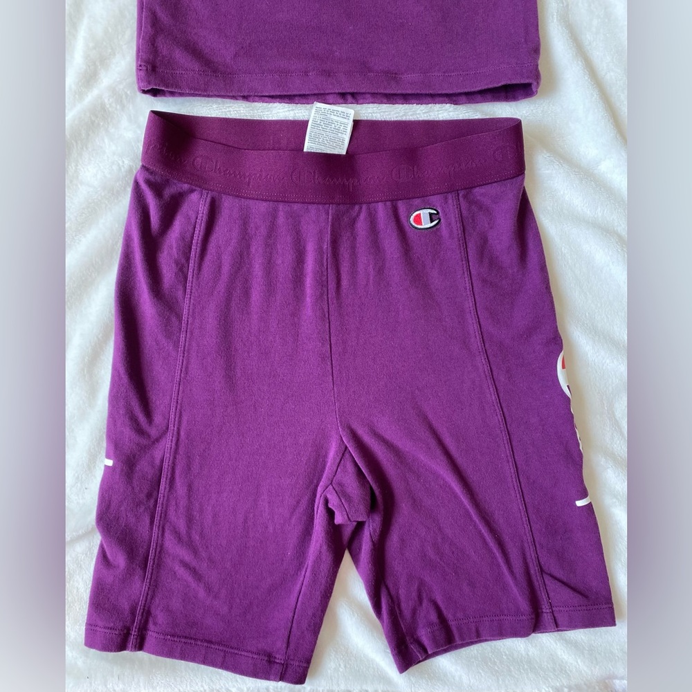 Women’s champion purple biker shorts & crop tank top set - Picture 10 of 16